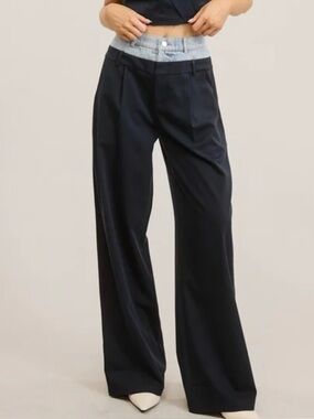 Women's Black Pinstripe Wide-Leg Trousers